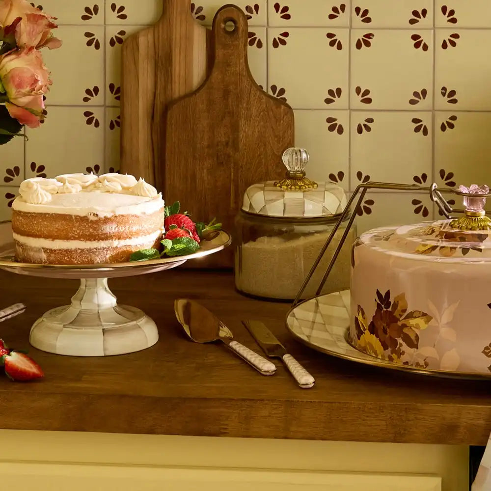 Mocha Check Bistro Cake Serving Set