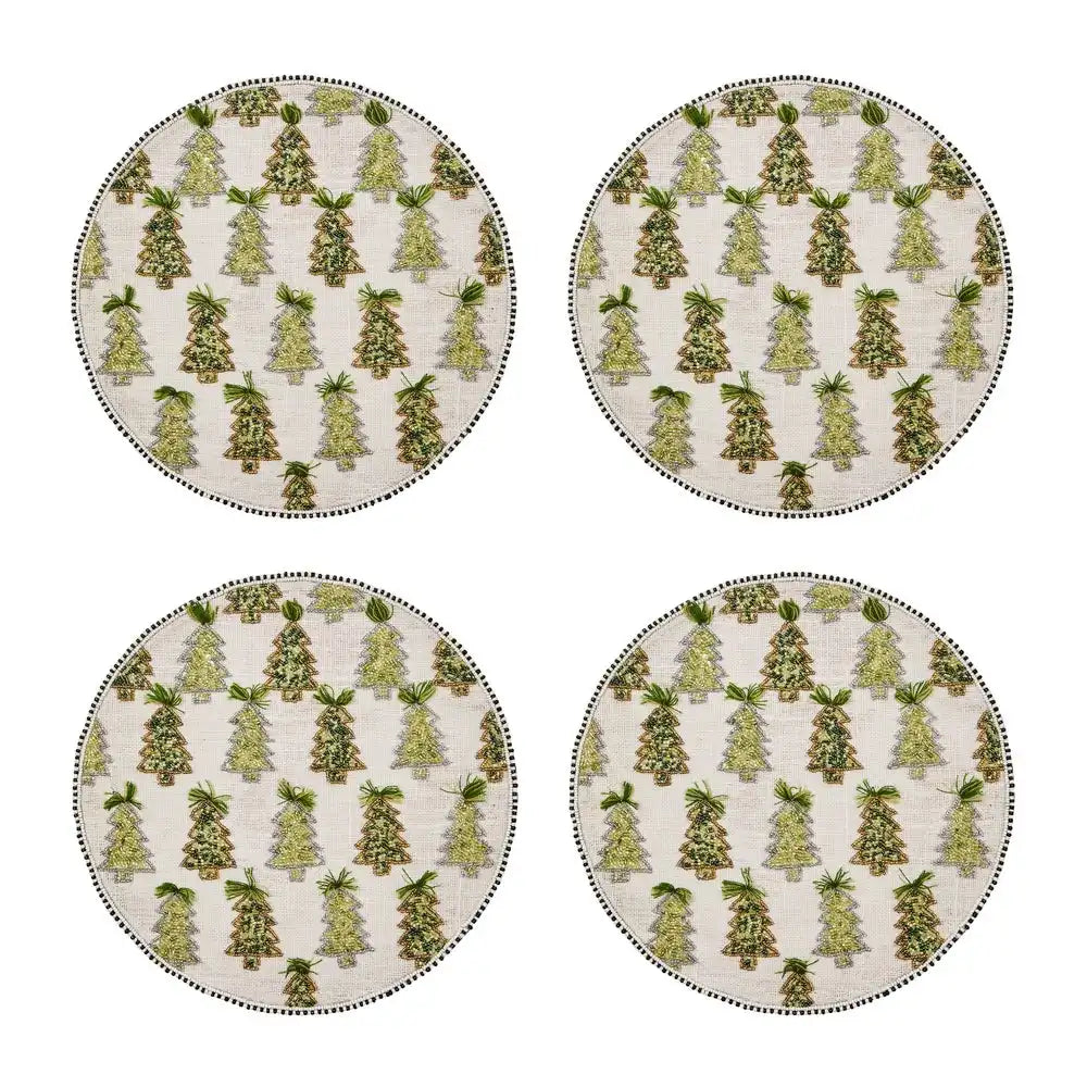 Farmhouse Trees Round Beaded Placemat, Set of 4