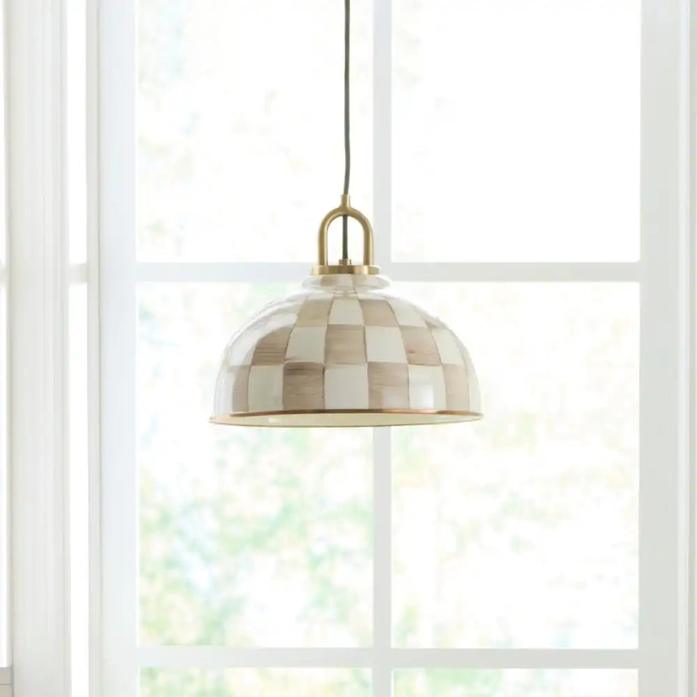 Mocha Check 8" Dome Pendant Lamp